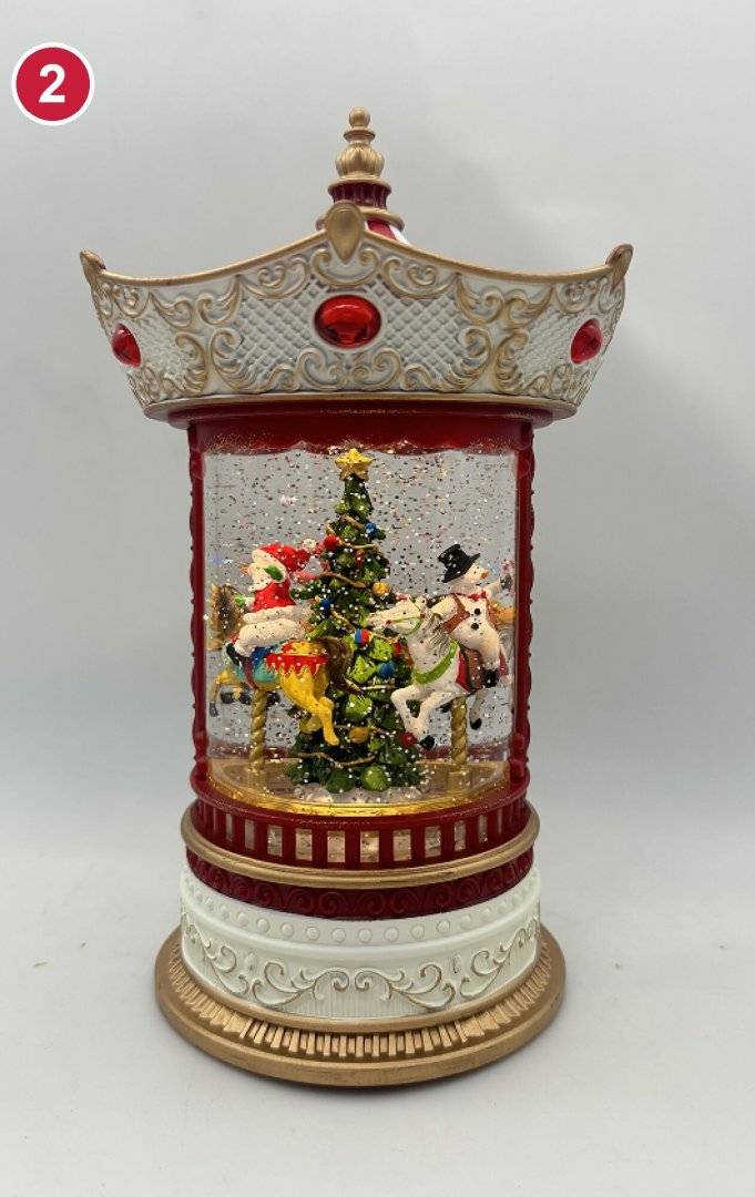 Carusel decorativ cu figurine de Craciun si sclipici