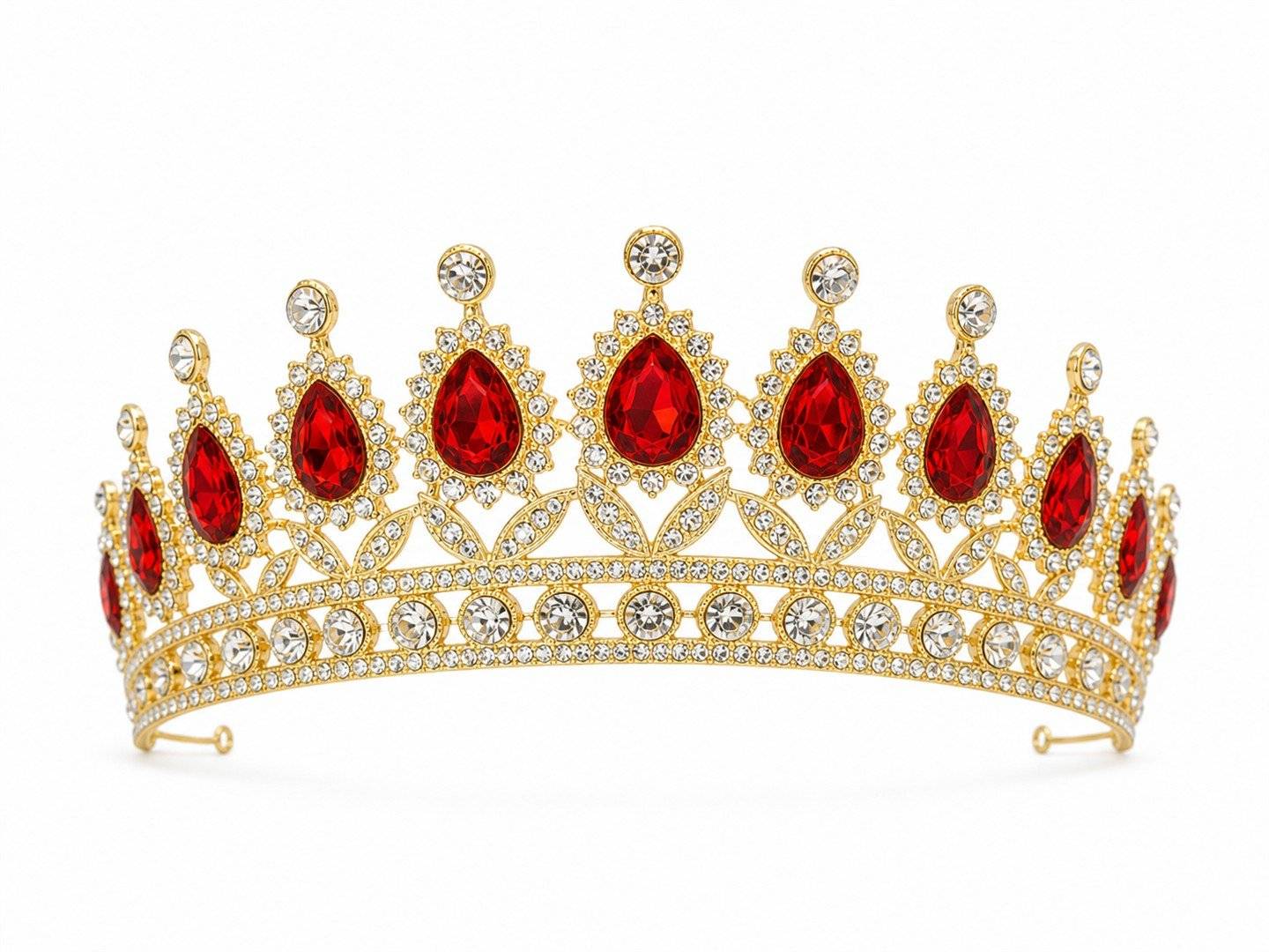 Tiara aurie cu cristale teardrop rosii - princess clasic