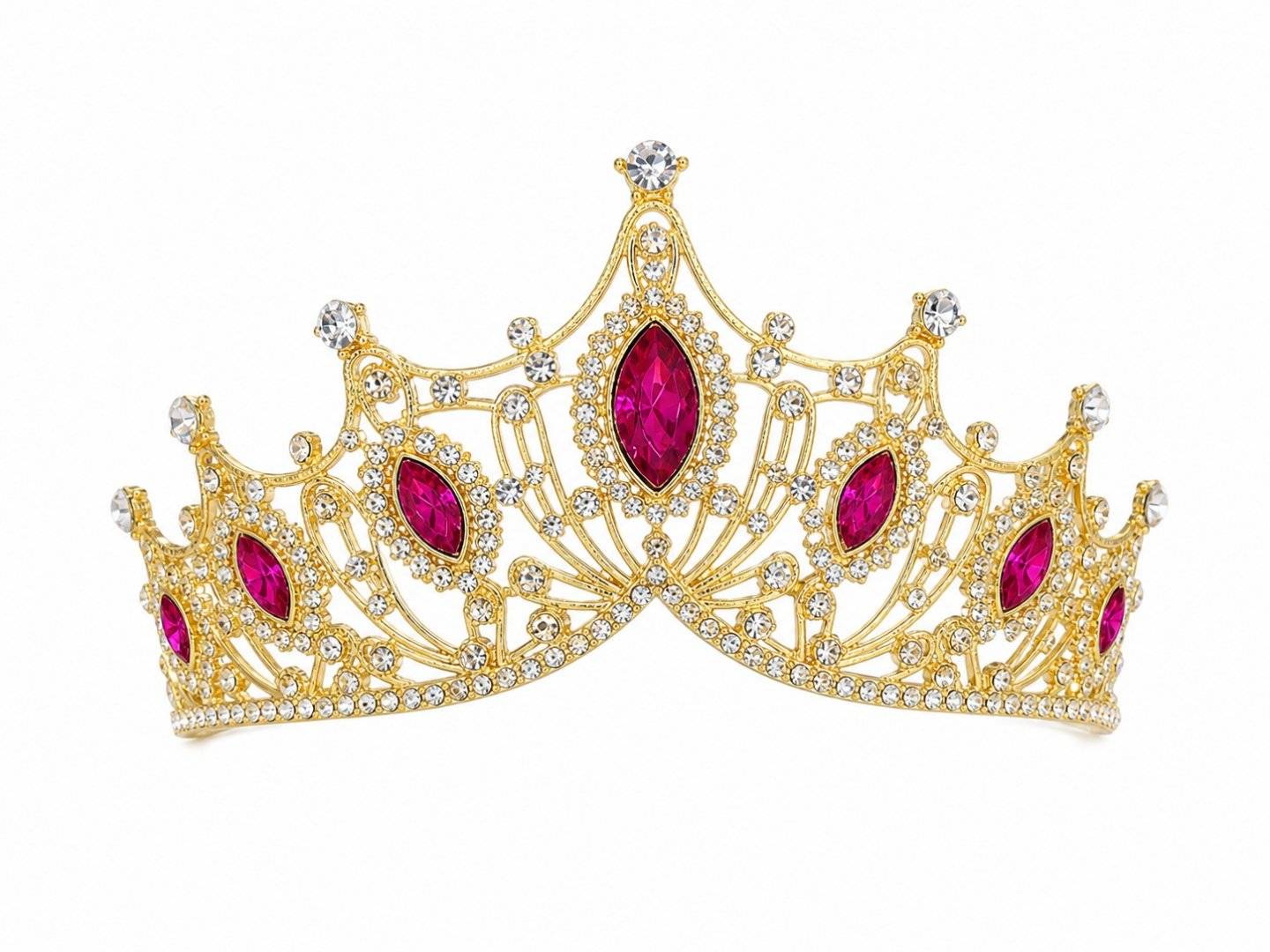 Tiara aurie cu cristale marquise fucsia - design bold