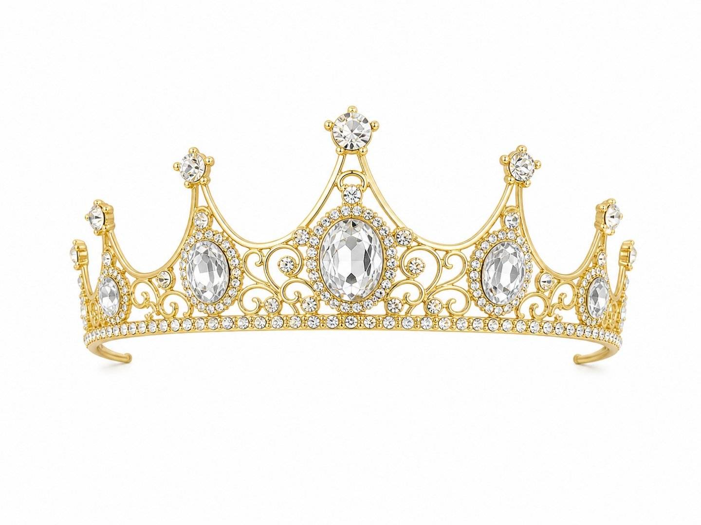 Tiara aurie simpla cu cristale ovale transparente