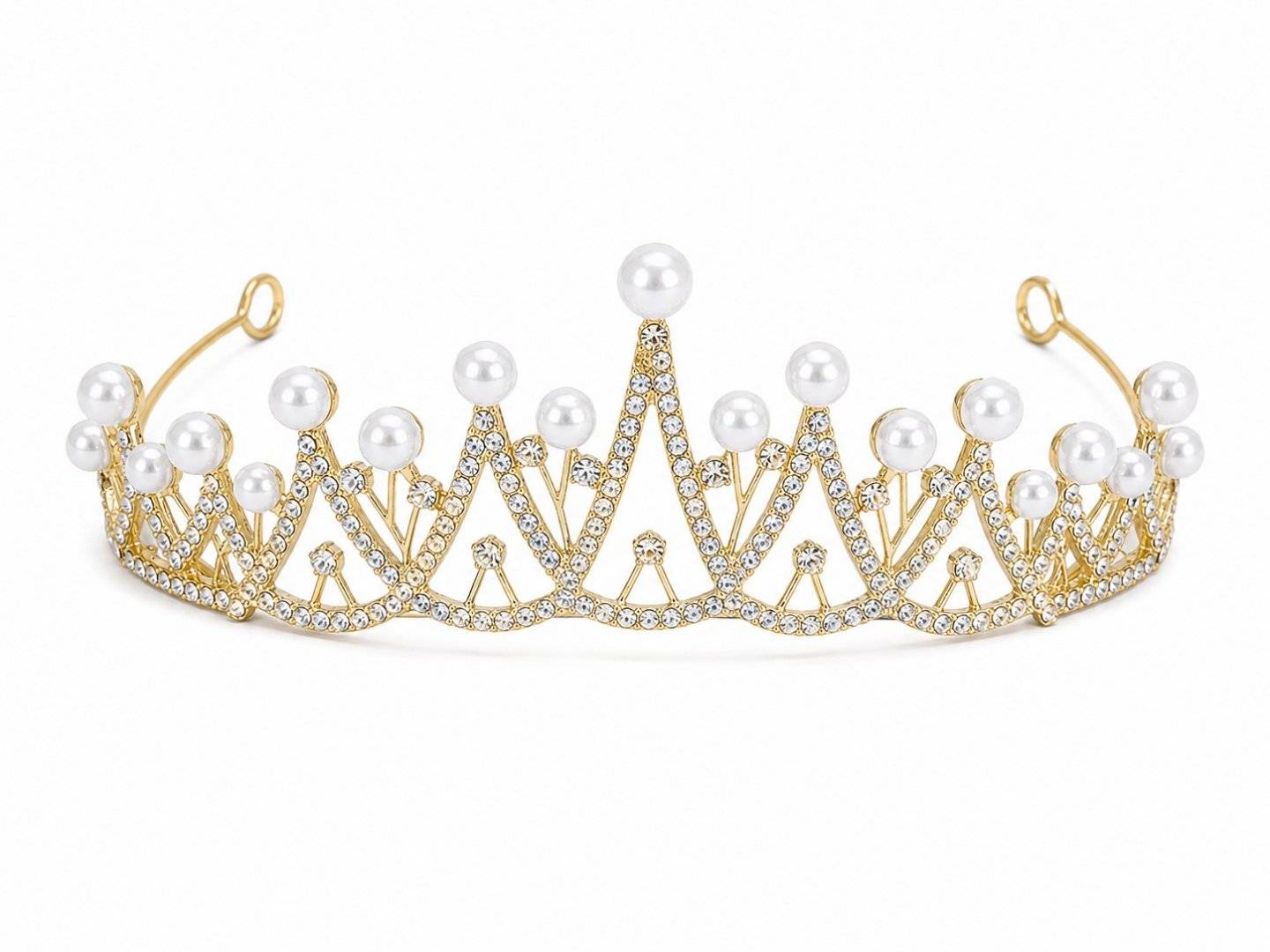 Tiara aurie cu perle albe mari verticale - bridal elegant