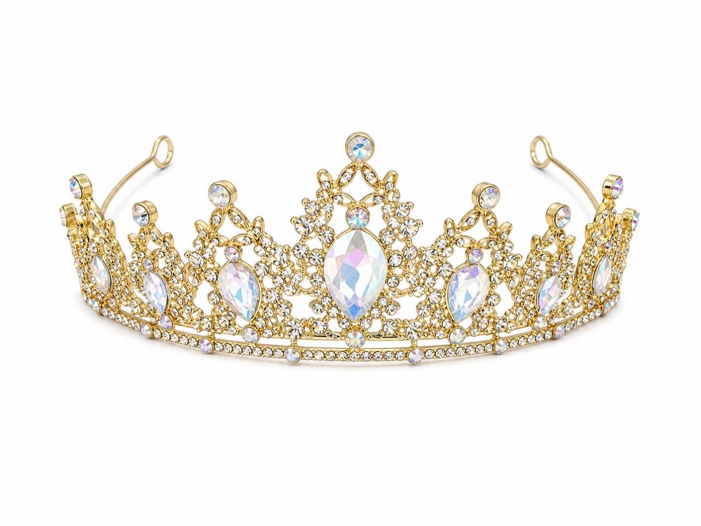 Tiara aurie cu cristale iridescente AB teardrop - magical