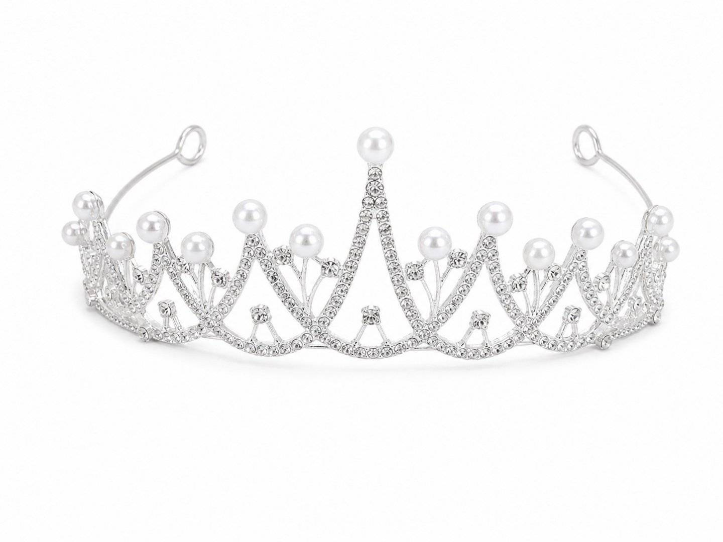 Tiara argintie cu perle albe mari pe varfuri - princess subtil