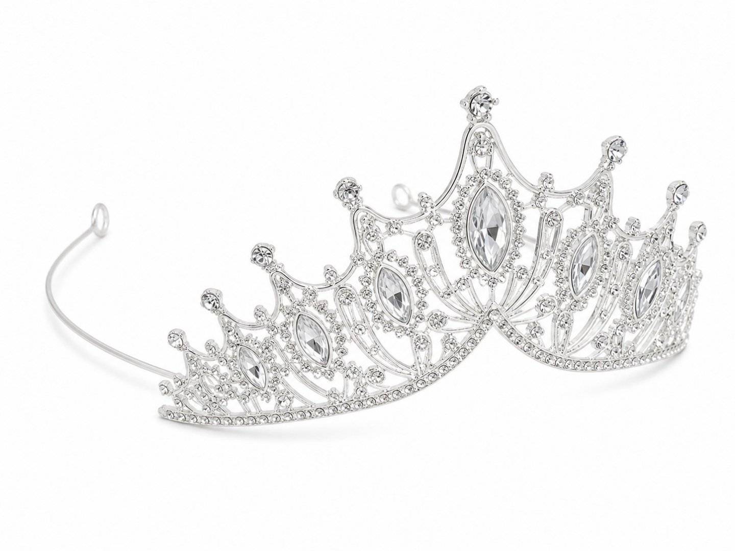 Tiara argintie cu cristale marquise mari si scroll vintage