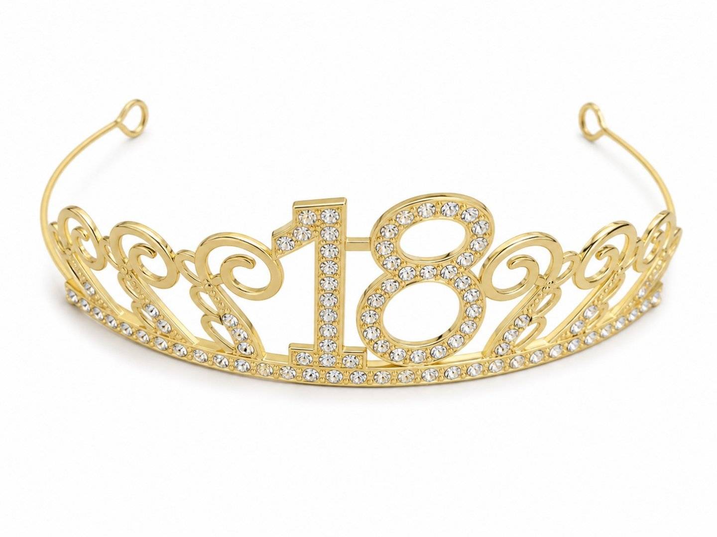 Tiara aurie majorat 18 ani cu cifra 18 si strasuri
