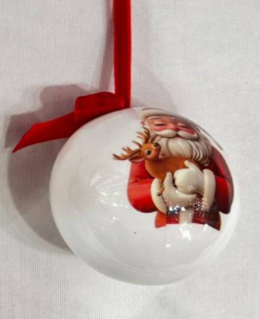 Globuri albe cu imagini de Craciun 8 cm, 3 buc