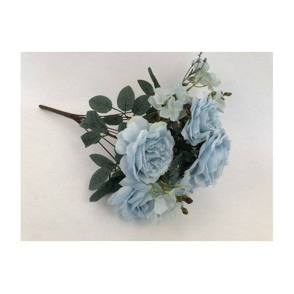 Flori artificiale Buchet 7 Trandafiri Cu 4 Hortensii Bleu