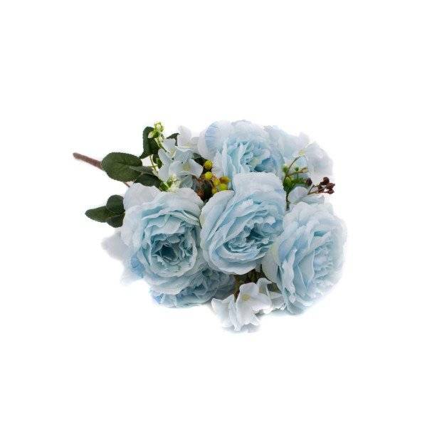 Flori artificiale Buchet 7 Trandafiri Cu 4 Hortensii Bleu