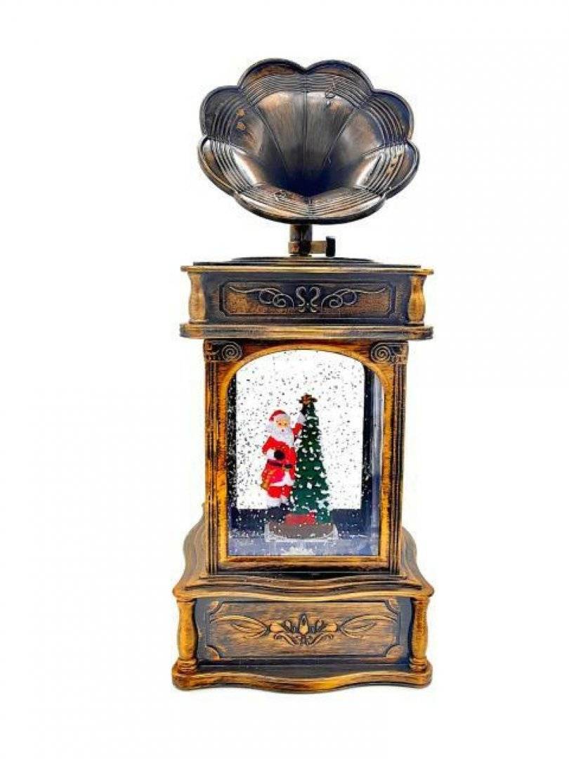 Gramofon decorativ cu scena de Craciun 13x13x30 cm
