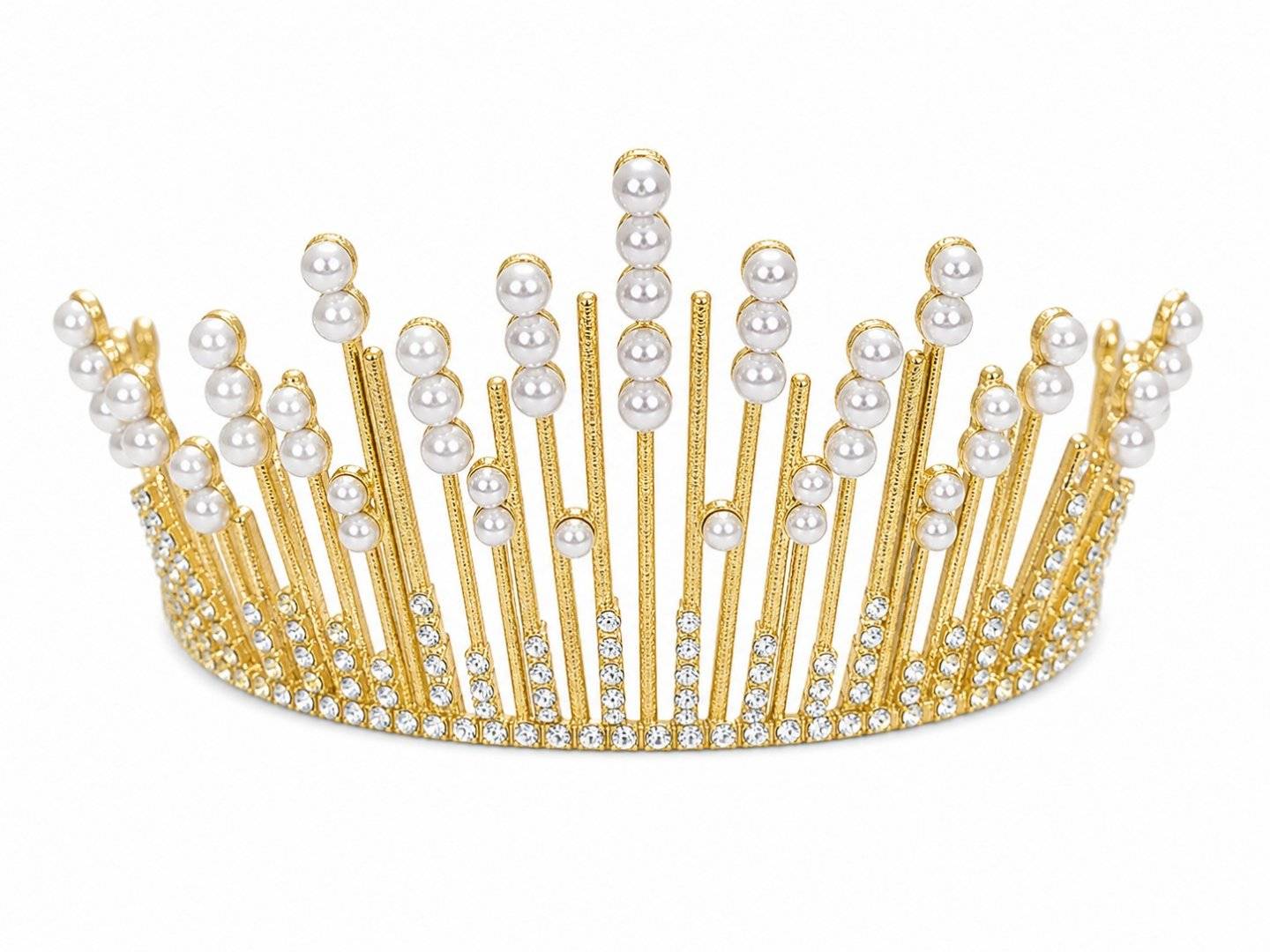 Tiara aurie cu cristale marquise transparente si filigran vegetal
