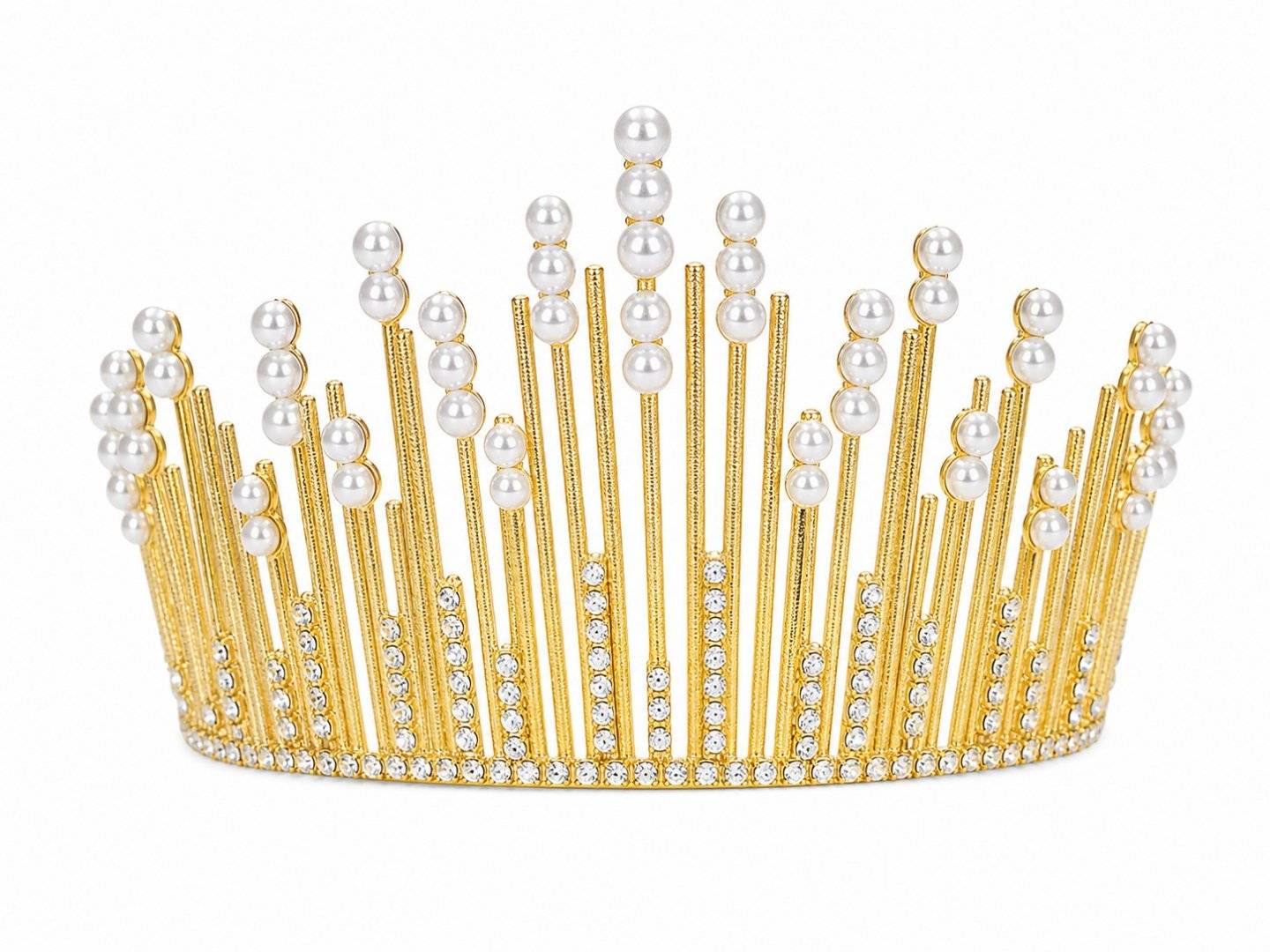Tiara aurie cu cristale marquise transparente si filigran vegetal