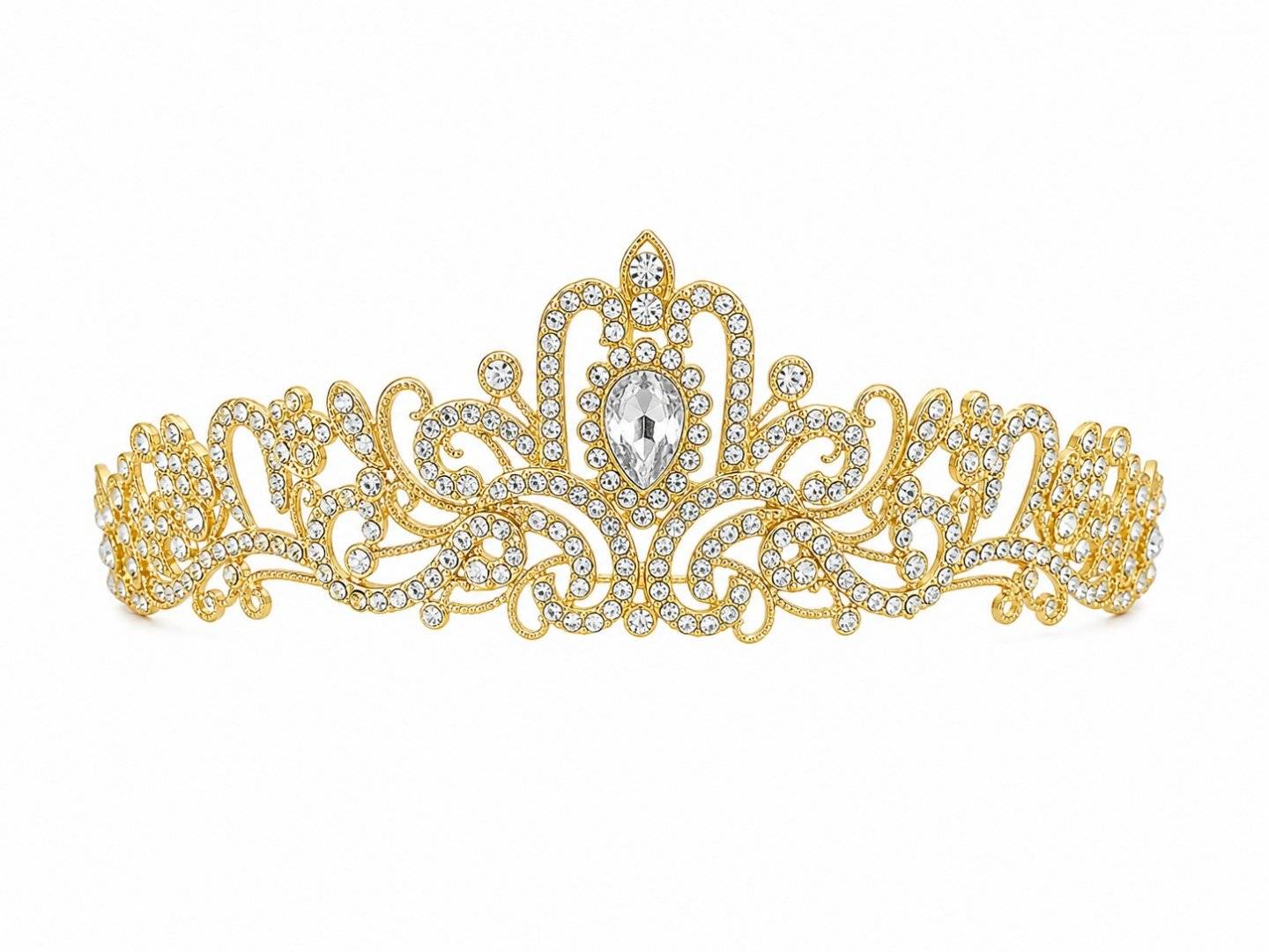 Tiara baroc aurie cu inima de cristal - design romantic