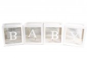 Accesorii Party: Cutii Cub Transparent Baby Alb 4/Set