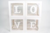 Accesorii Party: Cutii Cub Transparent Love Alb 4/Set