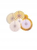 Accesorii Party: Ornamente Din Hartie Rozeta Evantai 6/Set Alb Cu Auriu