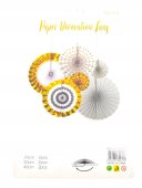Accesorii Party: Ornamente Din Hartie Rozeta Evantai 6/Set Alb,Auriu Si Negru