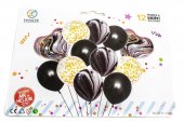 Baloane 12/Set Curcubeu Si Confeti Negru