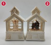 Biserica decorativa alba cu scena si sclipici