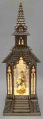 Biserica decorativa cu scena Nasterii si sclipici