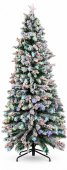 Brad Artificial cu Zapada, Bobite Rosii si Lumini LED Multicolore, 210 cm