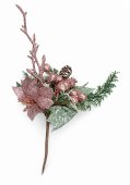 Buchet Decorativ Roz cu Floare, Fructe cu Sclipici si Con