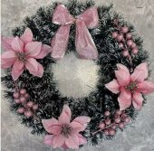 Coronita de Craciun cu flori roz 38 cm