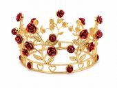 Coronita aurie cu trandafiri rosii si perle bordeaux - floral romantic