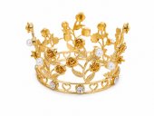 Coronita aurie cu trandafiri aurii si perle albe - floral elegant