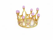Coronita aurie cu perle roz pal si cristale roz delicate