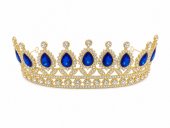 Tiara aurie cu cristale teardrop cobalt - decor regal