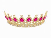 Tiara aurie cu cristale teardrop fucsia - decor bold