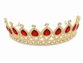 Tiara aurie cu cristale teardrop rosii - princess clasic
