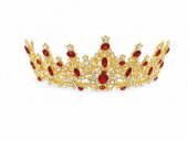 Tiara aurie densa cu cristale marquise rosii si filigran vegetal