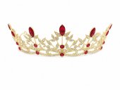 Tiara aurie cu cristale rosii marquise si frunze ornate