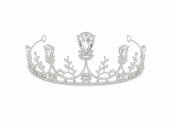Tiara argintie cu cristale teardrop si frunze florale