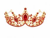 Tiara aurie opulenta cu cristale rosii dense - design statement