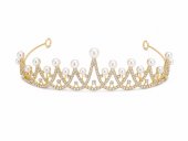 Tiara aurie cu perle albe mari verticale - bridal elegant