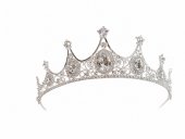 Tiara argintie baroc cu cristale teardrop centrale si laterale