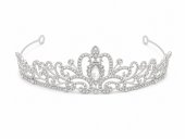 Tiara argintie vintage cu scroll filigran si cristal marquise central