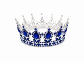 Coroana decorativa argintie cu cristale albastre cobalt 12 cm