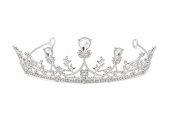 Tiara argintie simpla cu cristal teardrop si frunze