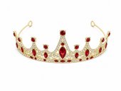 Tiara aurie joasa cu cristale rosii marquise