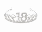Tiara argintie majorat 18 ani cu cifra 18 si strasuri