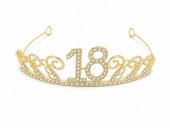 Tiara aurie majorat 18 ani cu cifra 18 si strasuri