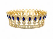 Coroana decorativa aurie cu cristale albastre marquise 12 cm