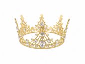 Tiara coroana inalta aurie cu cristal teardrop central