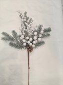 Crenguta decorativa cu bobite albe si con