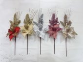 Crenguta decorativa cu floare de Craciun cu sclipici