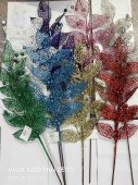 Crenguta decorativa cu frunze cu sclipici 80 cm