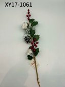 Crenguta decorativa de Craciun 70 cm cu flori de bumbac